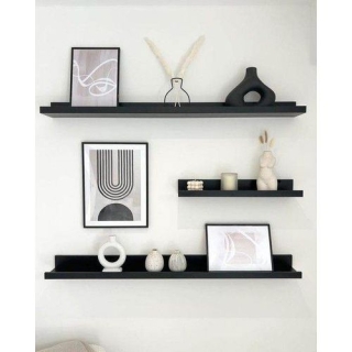 Trio d'Etagère Mural Mini L NOIR 2* 80x10x4 et 50x10x4