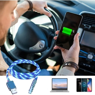 Câble de Charge RGB Brillant - 120W 6A Max - Type C - Rotation 180° - Bleu
