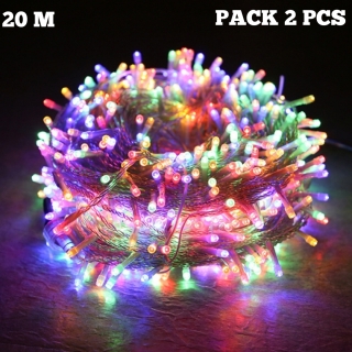 Lot de 2 Guirlande Lumineuse - Étanche - 8 Modes - 20 m - 200 LED - Multi Couleurs - Double Fiche
