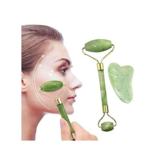 Rouleau Massage du Visage - Pierre de Jade Vert + Planche de Guasha