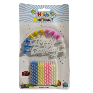 12 Bougies d’Anniversaire 4 Couleurs avec Supports Inclus