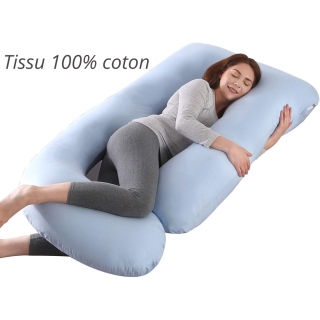 Coussin De Grossesse Géant Bleu Lavable Coton 139x73cm