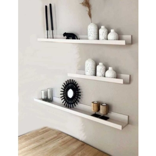 Trio d'Etagère Murale Mini L BLANC 2 * 80x10x4 et 50x10x4