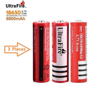 Lot de 3 Piles Rechargeables 3.7V 18650 6800 mAh UltraFire