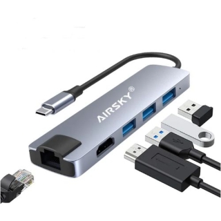 HUB Type-C 5en1 - HDMI + 3 * USB 3.0 + RJ45 - 4K UHD / 5 Gbps - Indicateur LED