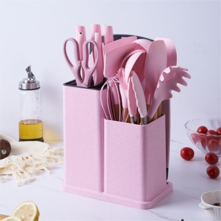 Set D'ustensiles De Cuisine 19 Pièces En Silicone Rose