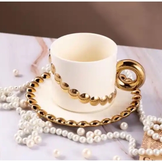 Tasse en Céramique Mug avec Sous Tasse Motif Perles