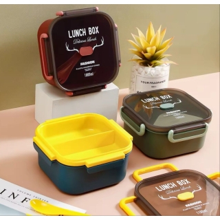 Boîte à Gouter carré Lunch Box Avec 3 Compartiments et Cuillère et fourchette En Plastique Alimentaire Sans BPA 1000ml