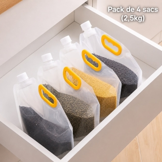 Pack de 4 Sacs de Rangement Alimentaires Hermétiques 2.5kg – Réutilisables pour Conservation des Aliments