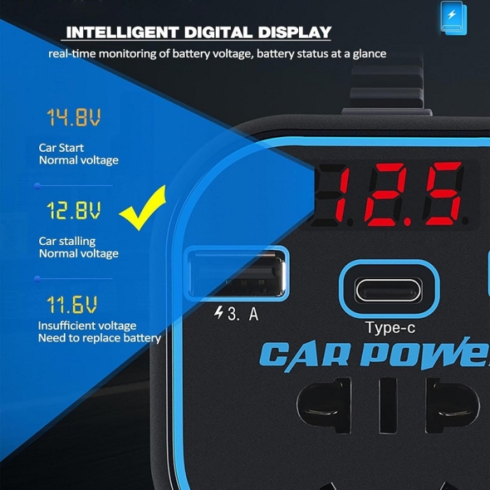 Onduleur Voiture Porte-Gobelet 2 Ports USB - Convertisseur 12V Vers Charge Rapide Téléphone & Tablette