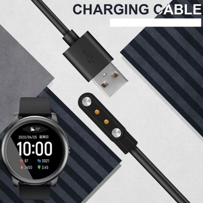 Câble De Charge Magnétique 2 Broches Pour Montre Connectée - 80cm Noir - Neuf