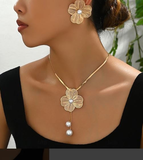 Josfeva Parure Bijoux Femme Plaquée Or Rose - Ensemble Boucles D'Oreilles Créoles Et Collier Pendentif Fleur Avec Zircons Cubiques Colorés - Hypoallergénique