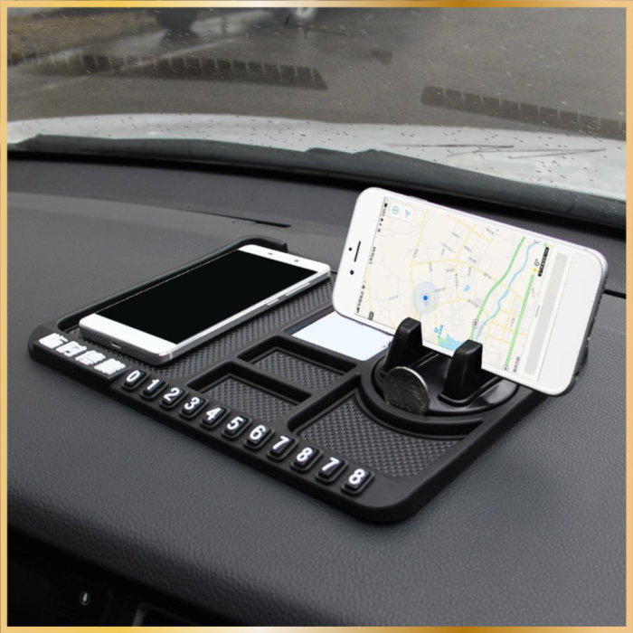 Tapis Antidérapant 4 En 1 Pour Tableau De Bord De Voiture, Multifonction, Rotatif à 360°, Avec Numéro De Stationnement Temporaire, Pour Clés, Téléphones (#C