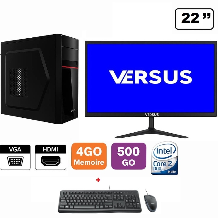 PC De Bureau Complet ASUS – écran 18,4″ – Windows 10 – 5 Go RAM – SSD + HDD