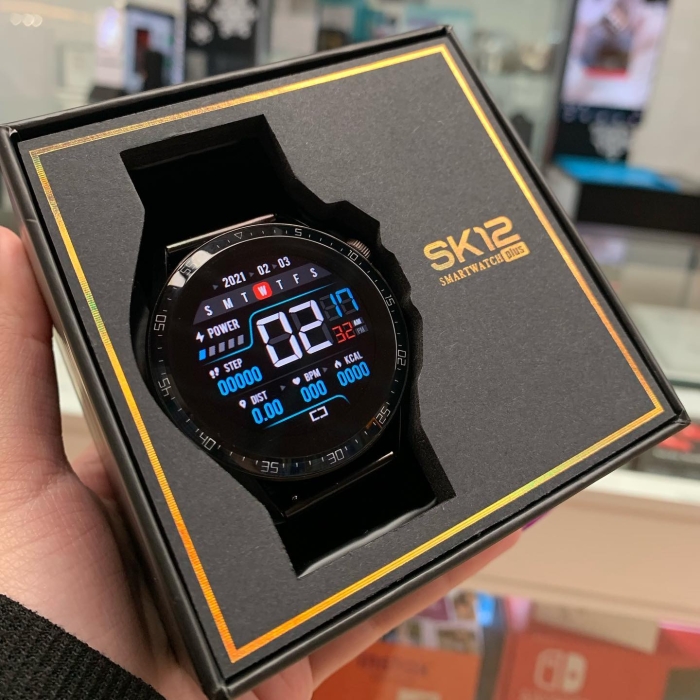 Montre Intelligente pour Homme SK12 PLUS Bracelet Cuir Noir