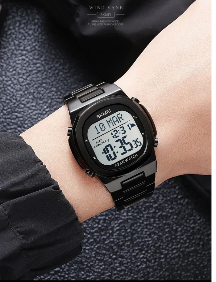 SKMEI-Montre-bracelet électronique étanche en acier pour homme Noir