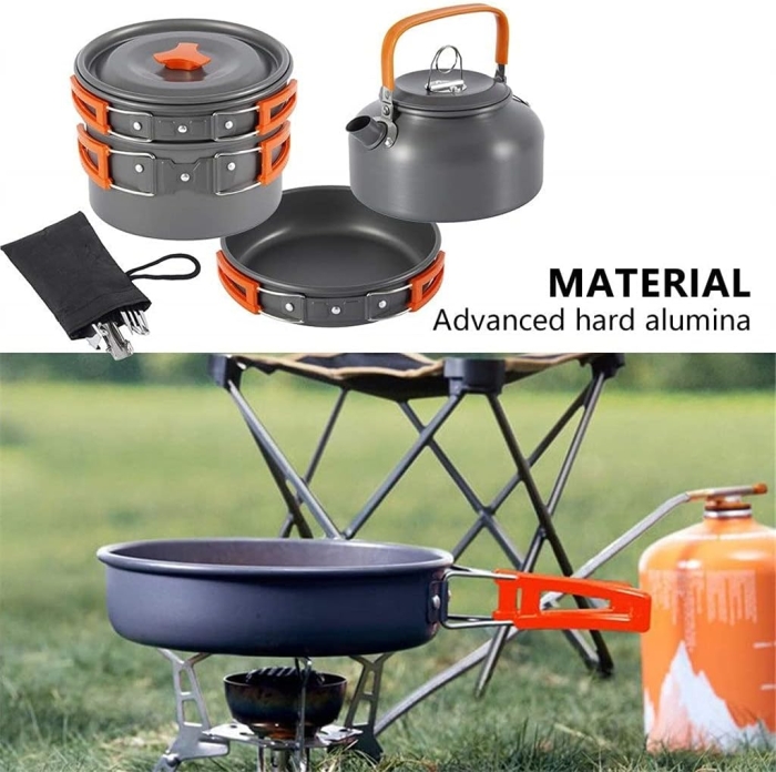Set Ustensiles Cuisine Camping Acier Inoxydable - 10 Pièces Avec Sac De Transport - Neuf