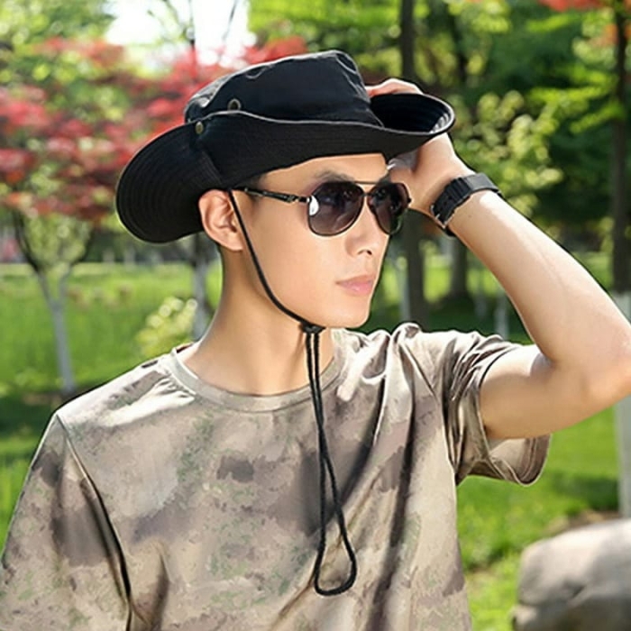 Chapeau De Soleil Pliable Avec Protection UV Unisexe Noir