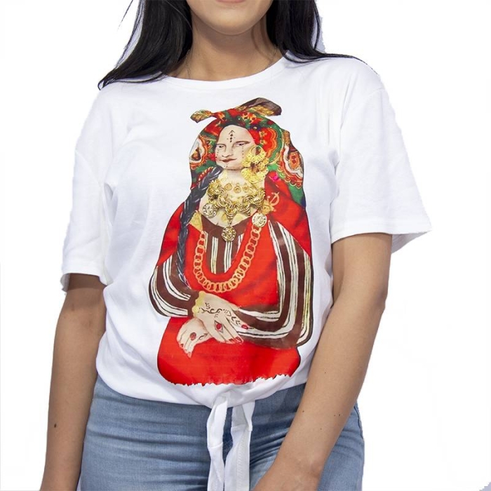 T-shirt femme avec nœud Motif Blanc pour 25,000 DT