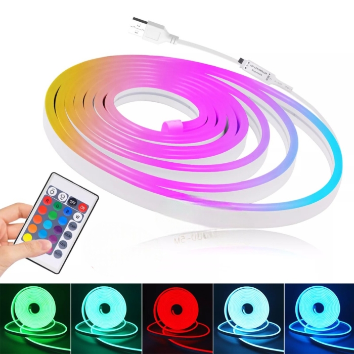 Bande LED Multicolore 5M Avec Télécommande - Ruban Silicone, Guirlande Déco