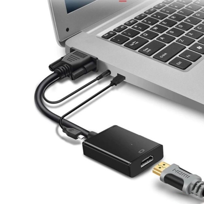 ASHATA 2 In 1 Adaptateur VGA Vers HDMI,4K HD VGA Mâle Vers HDMI VGA Femelle Convertisseur,GA Câble De Conversion Vidéo,VGA To HDMI VGA Audio Adaptateur Pour Projecteur Informatique,Plug And Play