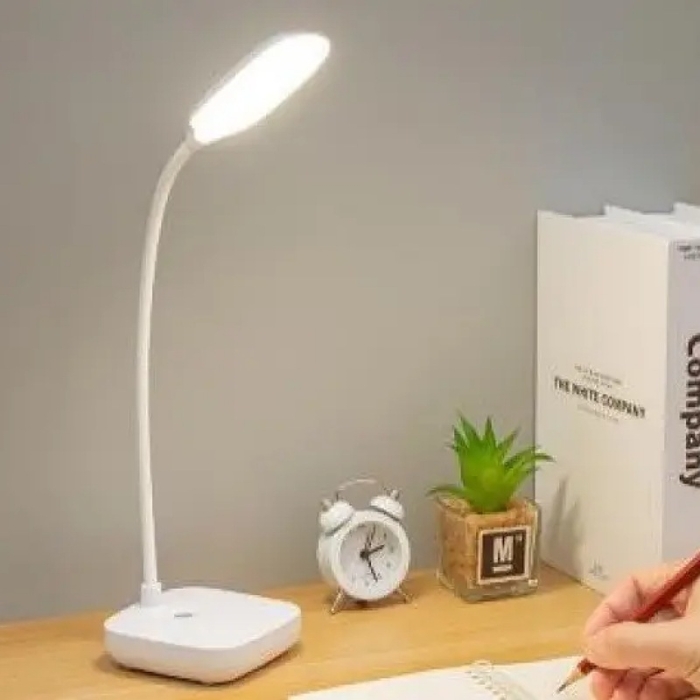 Lampe De Bureau LED Rechargeable - 3 Modes Lumière, 8 Niveaux - Port USB Et Support Téléphone