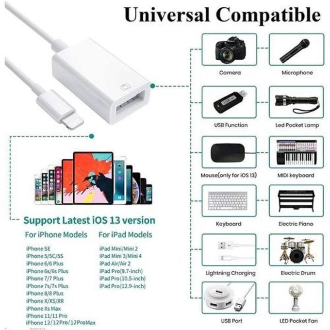 Adaptateur Lightning Vers USB 3.0 OTG Pour IPhone/iPad - Transfert Données, Connexion Clé USB, Souris, Clavier