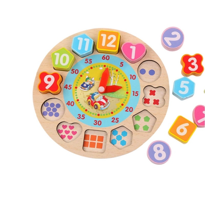 Jouet Modèle D'horloge en Bois pour Apprendre Le Temps et Les Couleurs pour Les Enfants de Plus de 3 Ans, Jouet éducatif, Diamètre 10 Cm, Matériau Sûr