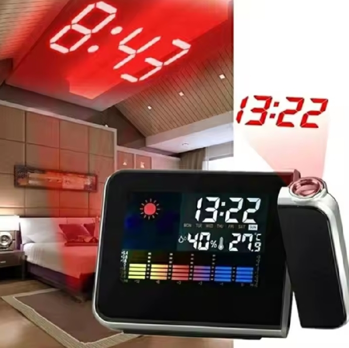 Réveil à Projection LED – Heure Au Plafond 3m, Température/Humidité, Snooze, 3 Luminosités – Horloge Digitale Moderne