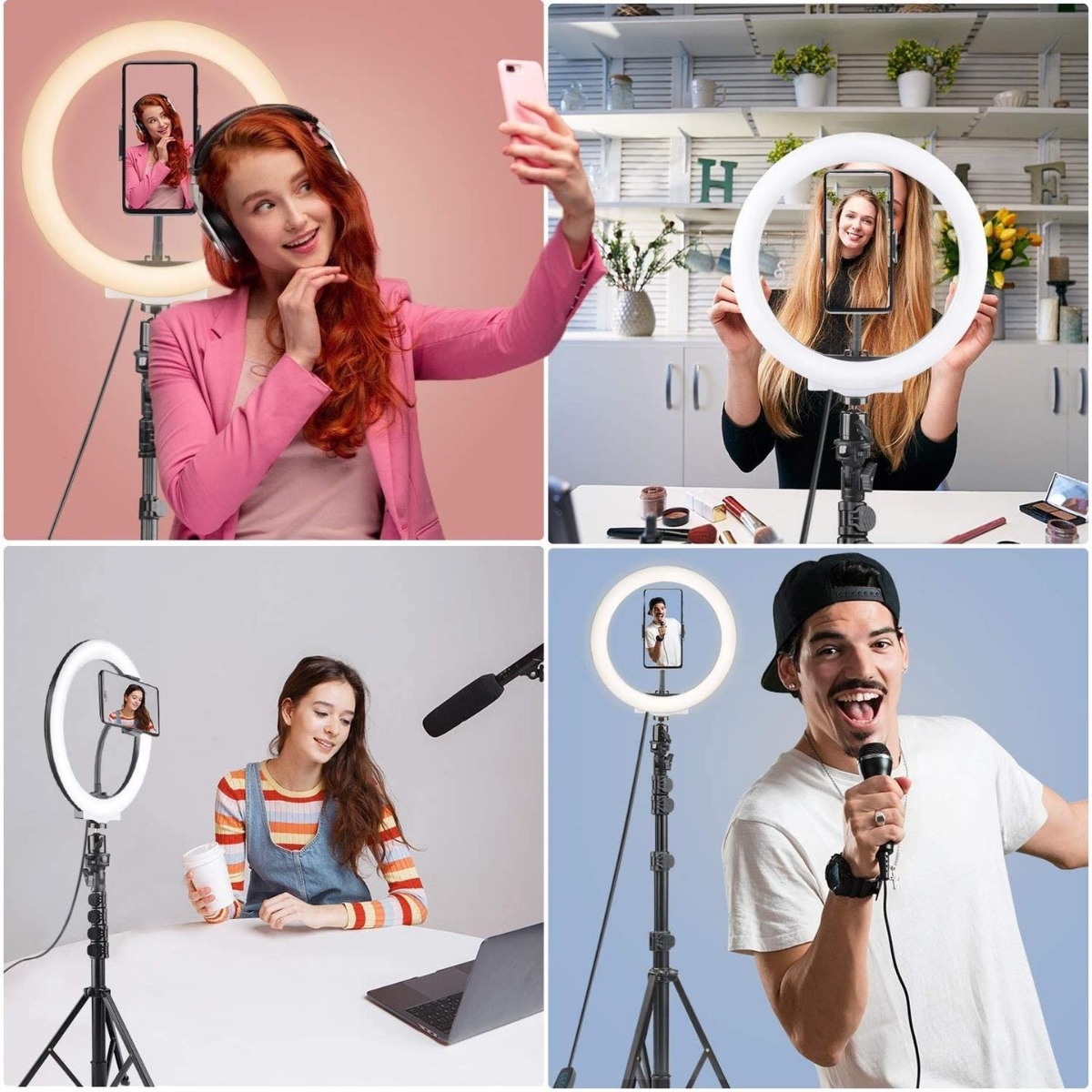 Slide  #1 Lampe annulaire LED avec trépied  pour selfie ou tik tok 26 cm