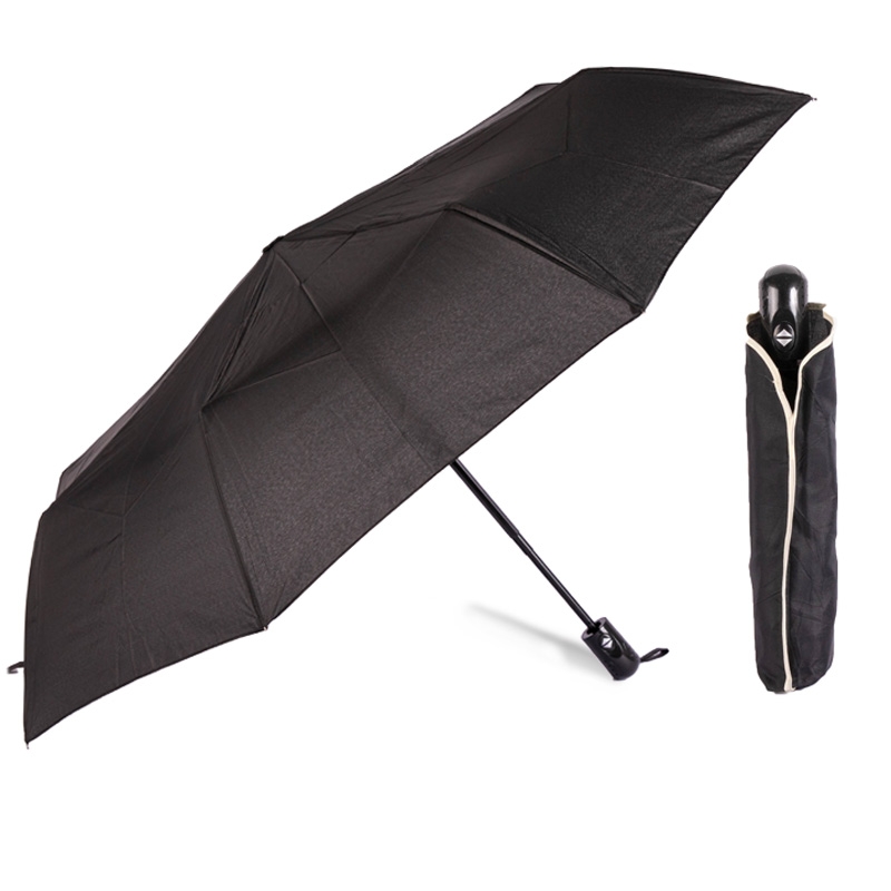 Parapluie Compact ThreeH Avec Poignée Bois Et Revêtement Noir Anti-UV - Pliable En 5, Léger Et Déperlant