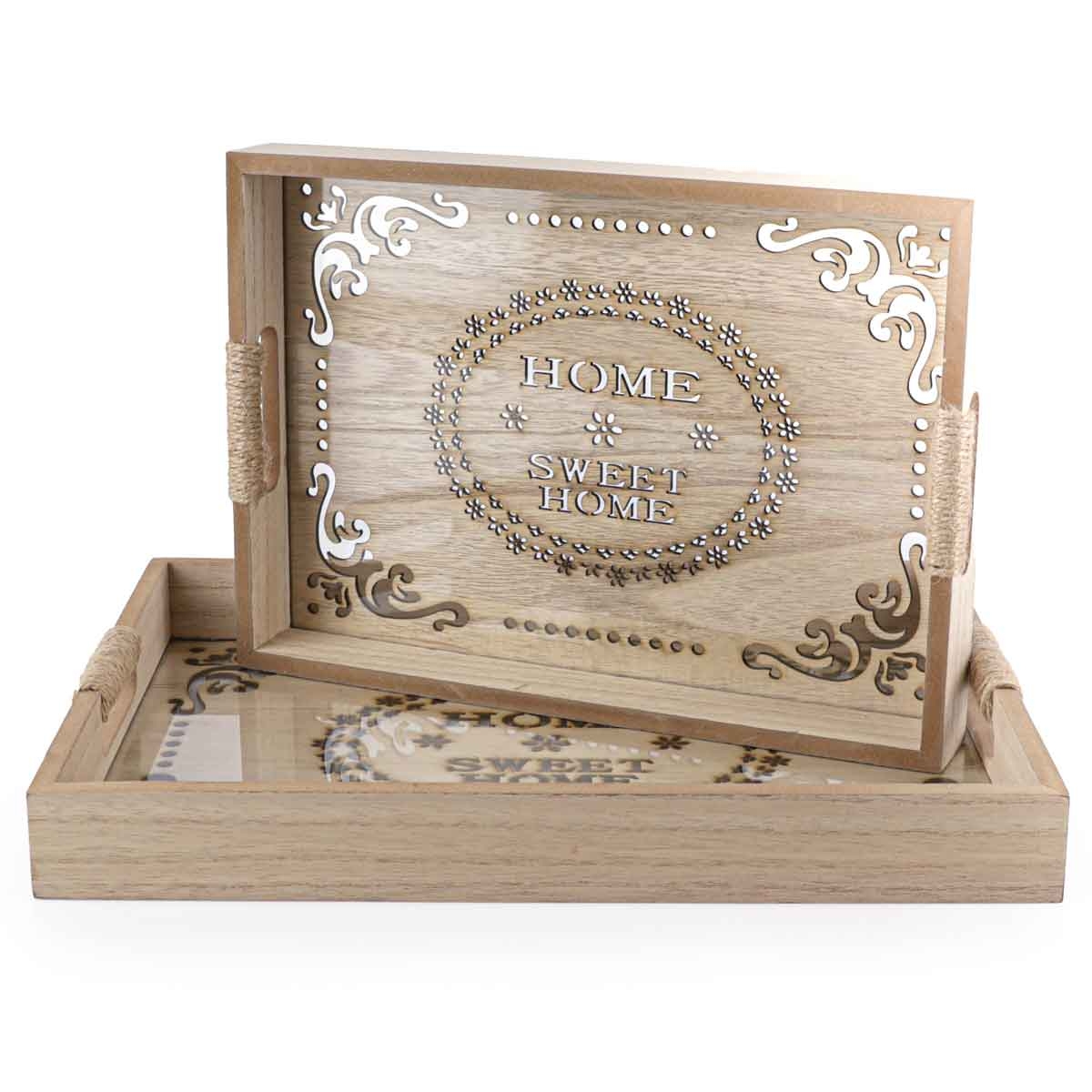 Série de 2 plateaux en bois avec fond en plexiglass- rectangulaire image 0