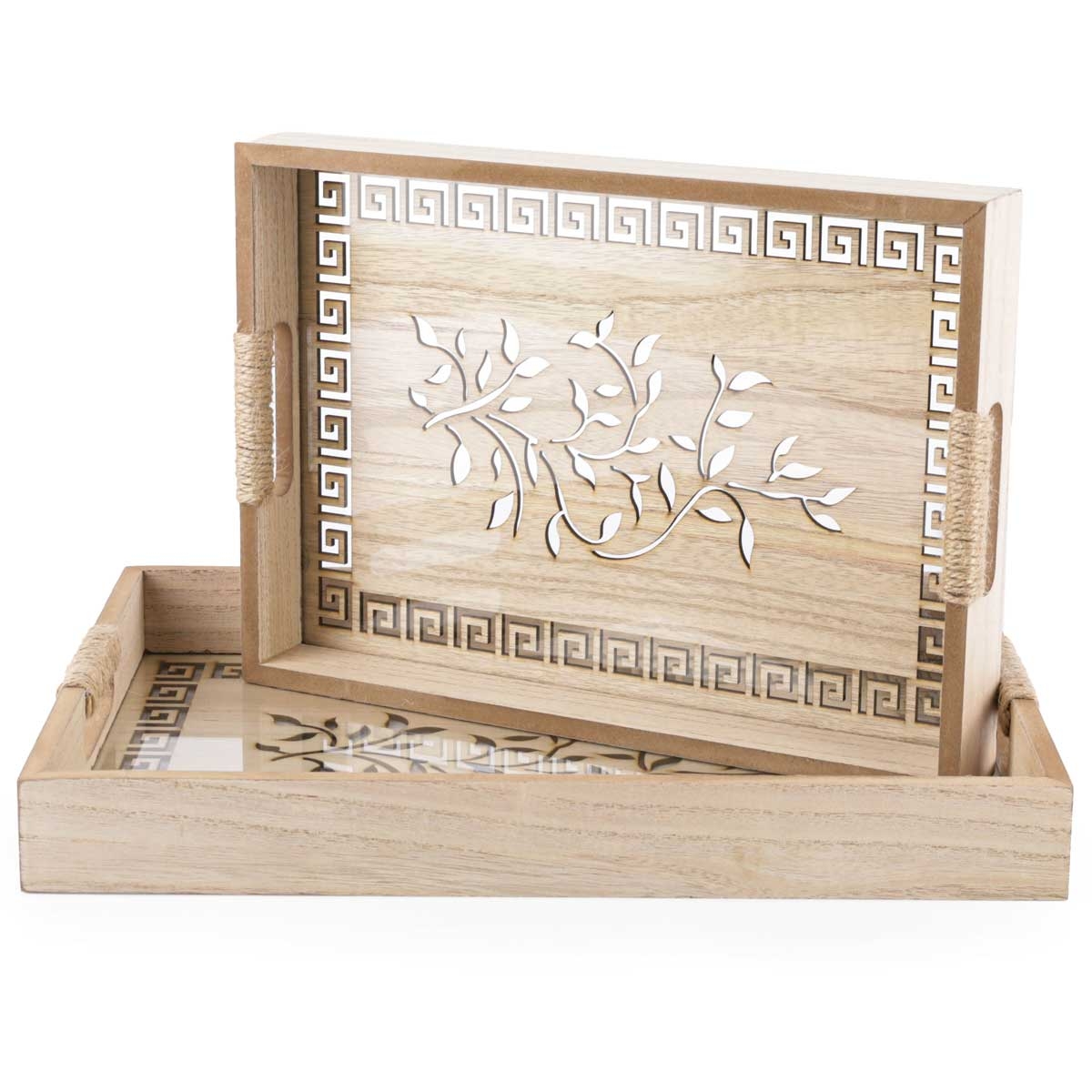 Slide  #1 Série de 2 plateaux en bois avec fond en plexiglass- rectangulaire