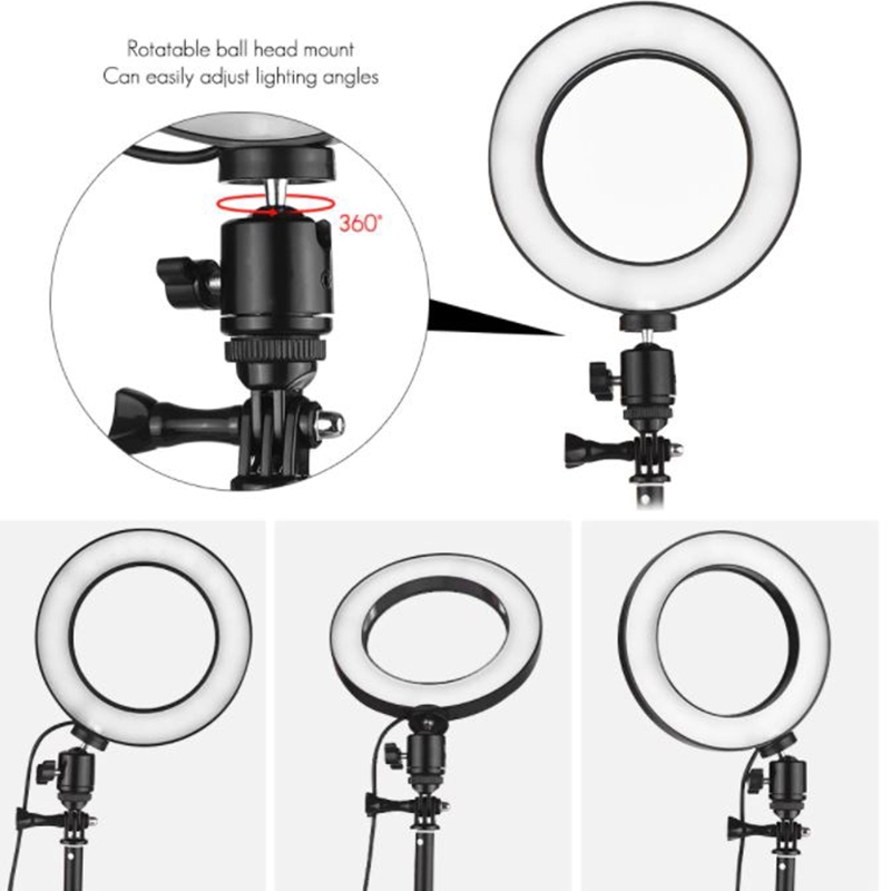 Slide  #6 Lampe annulaire LED avec trépied  pour selfie ou tik tok 26 cm