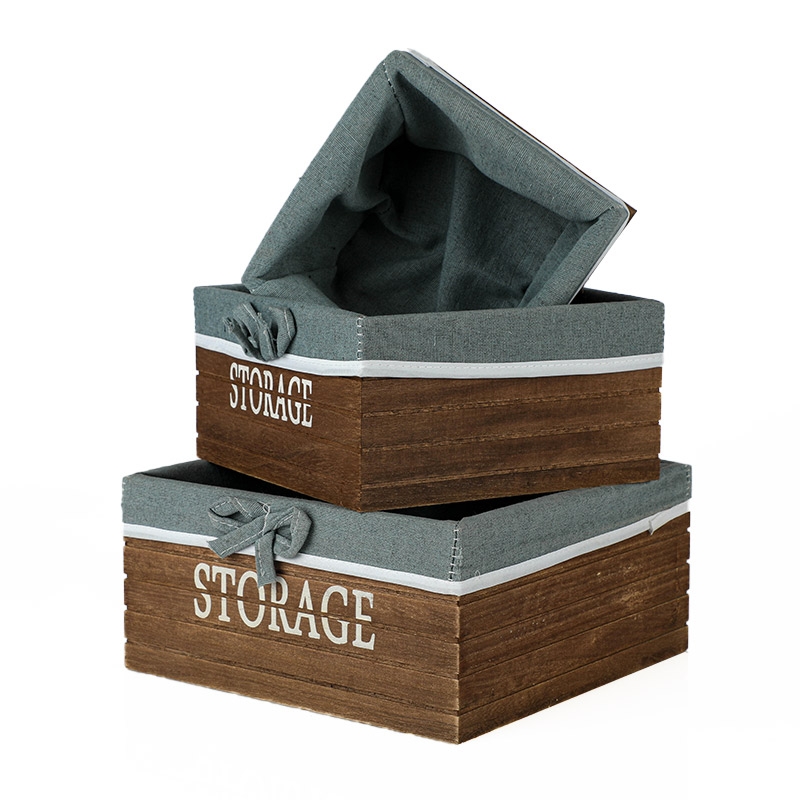 Set de 3 corbeilles en bois de forme carrée image 0