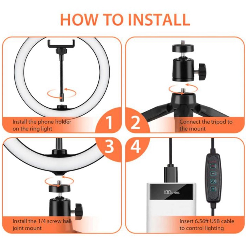 Slide  #3 Lampe annulaire LED avec trépied  pour selfie ou tik tok 26 cm