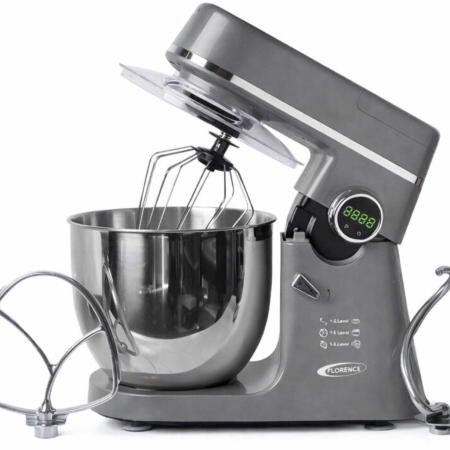 Robot Pétrin Florence FM166 12L 2000W – Afficheur Digital, 8 Vitesses + Pulse, Gris