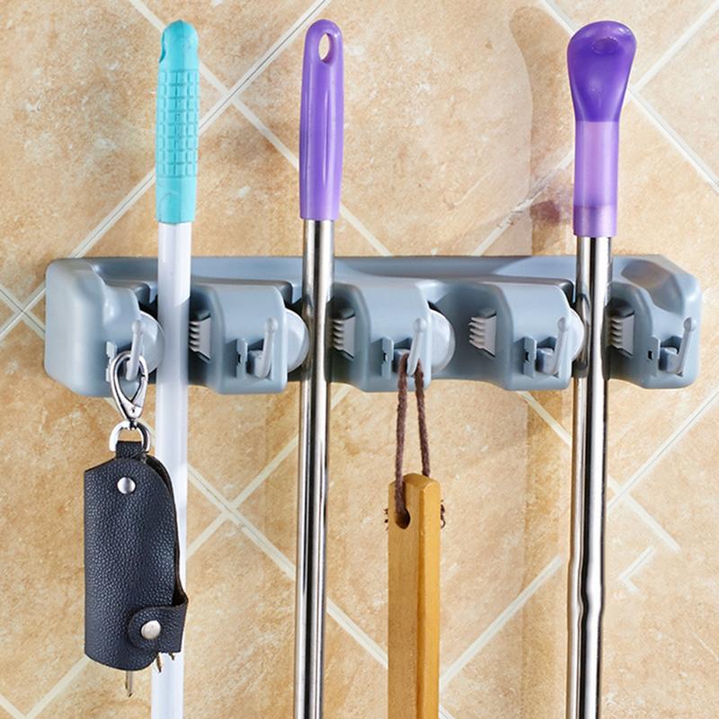 Porte-Balai Mural KINGTOP – 5 Emplacements + 6 Crochets, Organisateur Garage Multifonction Ultra-Résistant