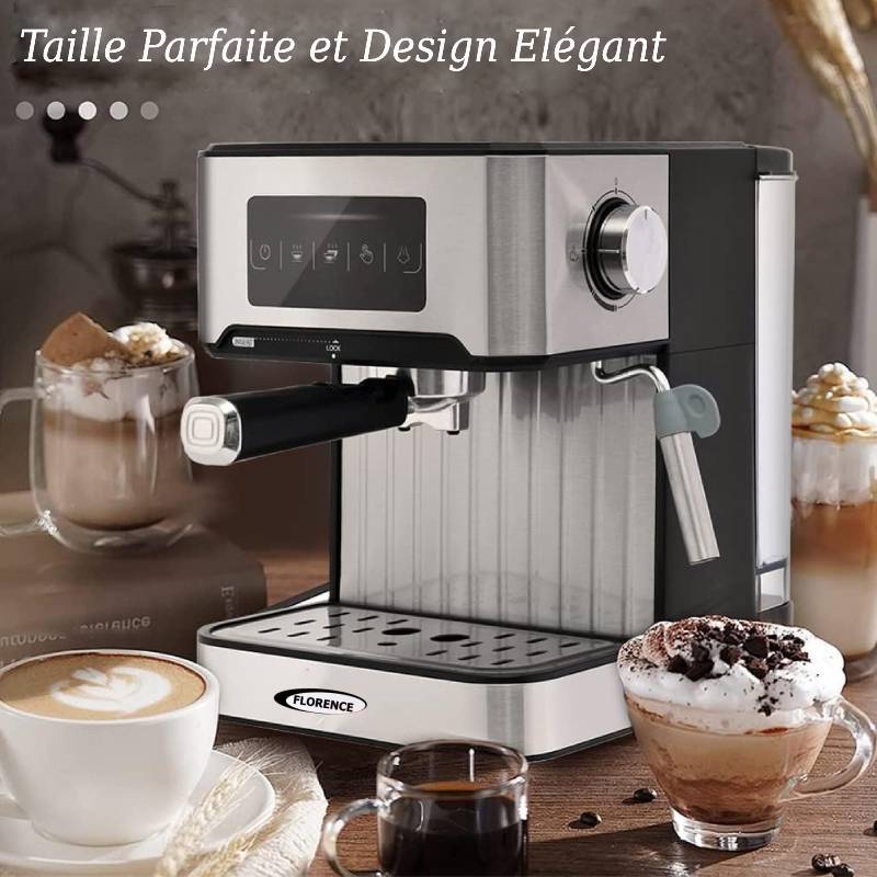 FLORENCE Machine à café expresso Cappuccino Latté 1050W 1.6 L Noir pour 299  dt